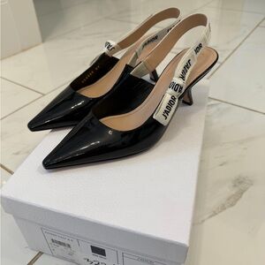 Dior Black Patent Leather Slingbacks